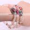 Natural Watermelon rind Striped Agate Stones Bracelets with Pave Crystal Agate Beads