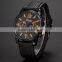 Orange Dial Round Face Black Quartz Casual Men Dress Wristwatch
