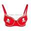 Nightclub Punk Rave Red Cotton Gold Stud Rivet Spike /Wings Super Push Up Bra Woman Sexy Bralette Brassiere Top Brasier Mujer