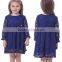 Spring wear America Girl's A-Line Long Sleeve Blue Pleated Casual mini cute Lace Kid Dress