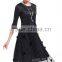 Foreign trade women pure color mesh folding dress with 3d flowers