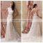 pink lace backless A-line crochet wedding dress