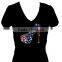 Shoe Flag July 4th Independence Rhinestone V Neck Short Sleeve Tee Shirt