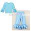 Family Clothing Sets Autumn Long Sleeve Child Outfit Boutique Cotton Blue Ruffle Sets