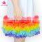 Summer Girls Sleeveless White Above Knee Dress With Colorful Rainbow Tulle Hem