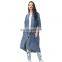 TWOTWINSTYLE Coat V Neck Three Quarter Pockets A Line Blue Coats Female  Denim Streetwear