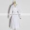TWOTWINSTYLE Casual Pleated Dresses For Female Lapel Collar Lantern Long Sleeve High Waist