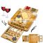 Organic Wood Bamboo Cheese Board  With Cutlery Set Platter Serving Tray Customizable Logos Cutting Cheese Plate