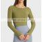 Wholesale built in bra long sleeve gym yoga crop top hollow out round neck sports pullover tee shirt outdoor running wear