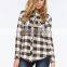 Autumn Black and Grey Tantan Long Sleeve Womens Plaid Flannel Shirt