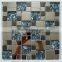 Stainless Steel Metal Frame Mix Frosted Glass Tiles Water Jet Cut Mosaic