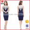 New arrival Women evening wear sleeveless navy blue bodycon dress with lace trims