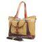 Wholesale  super canvas shopping bag beach tote bag with leather trim and leather handle