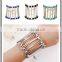 2016 unique double layer beades metal cuff bangle elastic stone beaded cuff bangle diy beaded bangle