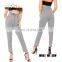 Custom fashion style black check paper bag trousers casual pants for women