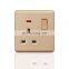 UK Standard 3 pin Wall Socket With Switch 13A  Flame retardant PC Panel Socket and Switch Electrical Metal Frame With LED light