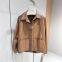 Genuine leather jacket for women short lapel camel color Haining fur  single leather new sheepskin women coat small