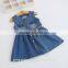 2016 new kids girls party dress summer hot sale jeans dress button front sash denim girls dress