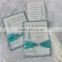 2016 hot sale customized glitter fold paper wedding invitation cards with blue ribbons
