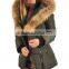 woman down jacket with real natural fur collar and hood,fashion army green jacket