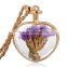 Dried Flower Necklace Romantic Crystal Glass Heart Shape Floating Locket Pendant for Women Girls