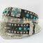 2015 New Design Western rhinestone leather belt with square turquoise conchos and crystals