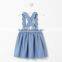 Latest children's boutique clothing baby girl blue ruffle dresses lace braces skirt