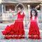 2017 New Arrive Little Girls Christmas Party Red Ruffle Twril Dress Pexi Girls Maxi Dresses