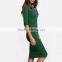 Korean Autumn Summer Style Women Bodycon Pencil knitted Dresses Sexy Fall 2016 New Arrival Casual Green Half Sleeve Midi Dress