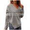 Fashion V-neck side open warmer sweater long sleeves sweater for women KMY1084