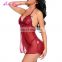 China Hexin Red Halter Neck Floral Lace Cups Plus Size Lingerie Set