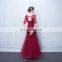 2017 New Arrival Sexy Red Appliqued Beaded Scoop Floor Length 1/2 Sleeve Lace-up Hollow Evening Dresses