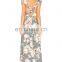 MIKA72138 2017 Summer 100% viscose Women Dress Printed Beach Dress Bow Belt High Waist V-Neck