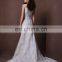 Ideal Mermaid V-Neck Cap Sleeve Lace Wedding Dress Buttons Chapel Train