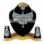 Voylla Intricate Turquoise Color Silver Plated Indian Handmade Ethnic Kundan Zerconic Necklace set in