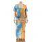 Plus Size XL-5XL Women Tie Dye Print V-neck Short Sleeve Slim Maxi Dress Fashion Streetwear Long Dresses Vestidos
