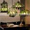 Retro Green Plant Chandelier Iron Bird Cage Hanging Light Metal Candle Pendant Light
