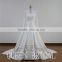 Newest Design V-Neck Long Sleeve Appliqued Lace Long Satin Train Islamic Wedding Dress