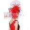 New Arrival Ladies Red Fancy Hair Accessories Facinators Hats With Elegant Feather / Net For Wedding