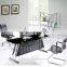 PT-D020 Elegant Design Stainless Steel Frame Executive Desk Black Tempered Glass Computer Desk