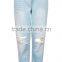 Blue distressed holes denim pants with straight leg girls sex leg jean pant dubai girl photo