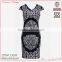 chinese style print pattern dress/big v-neck cap sleeve slim long cotton dress