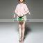 New designs round neck Pink Ruffle Pleat long Sleeve women casual blouse