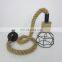 Retro Hemp Rope Industrial Loft Pendant Lamp Vintage Iron Cage Square Single Chandelier Light