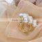 fashionable metal alloy crystal and white rose flowers scarf ring