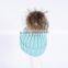 Custom raccoon fur pom pom ball & knitted beanie Hat wholesale price KZ160074