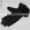 Black Girls Thin PU Leather Glove With Fur