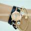 gold chain women rhinestone watch ladies PU leather double strap watches