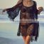 Womens Bikini Cover-up Strapless Dress Perspective Sunscreen Lace Blouse
