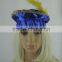 Special blue elastic cap performance hat party hat with feather for child